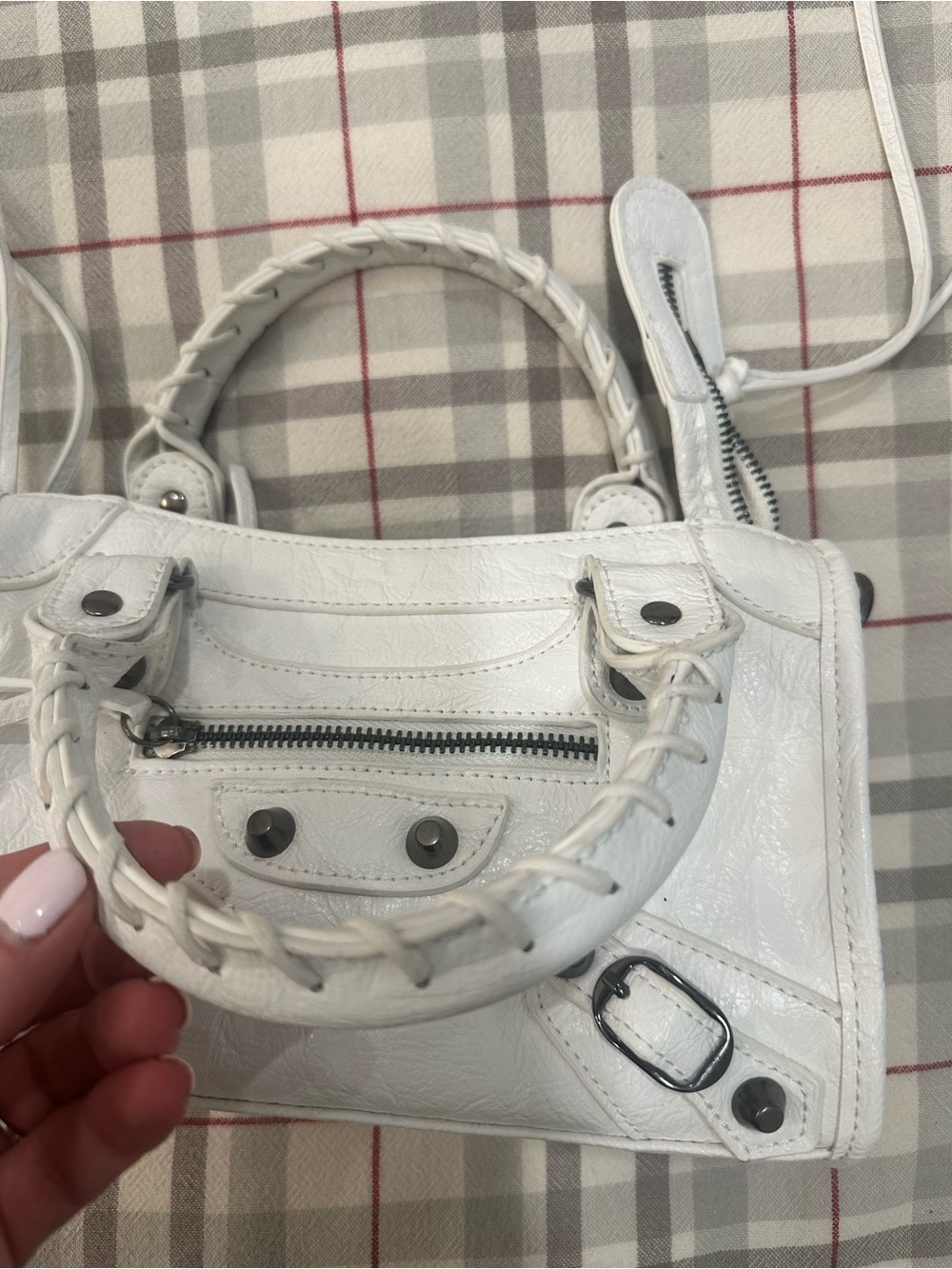White Leather Top-Handle Mini Bag - Picture 3 of 16